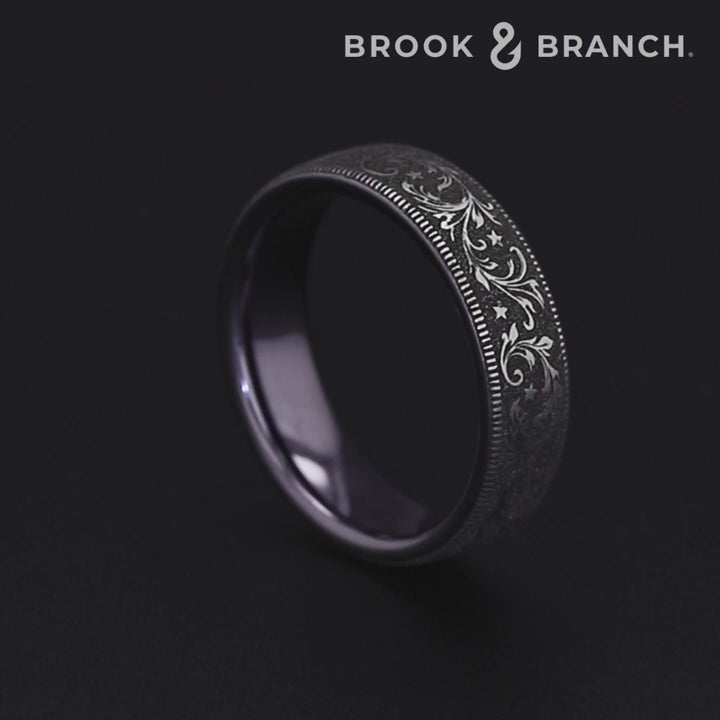 The Spur Men's Wedding Band in Grey/Black Titanium - 6.5mm Width by Brook and Branch