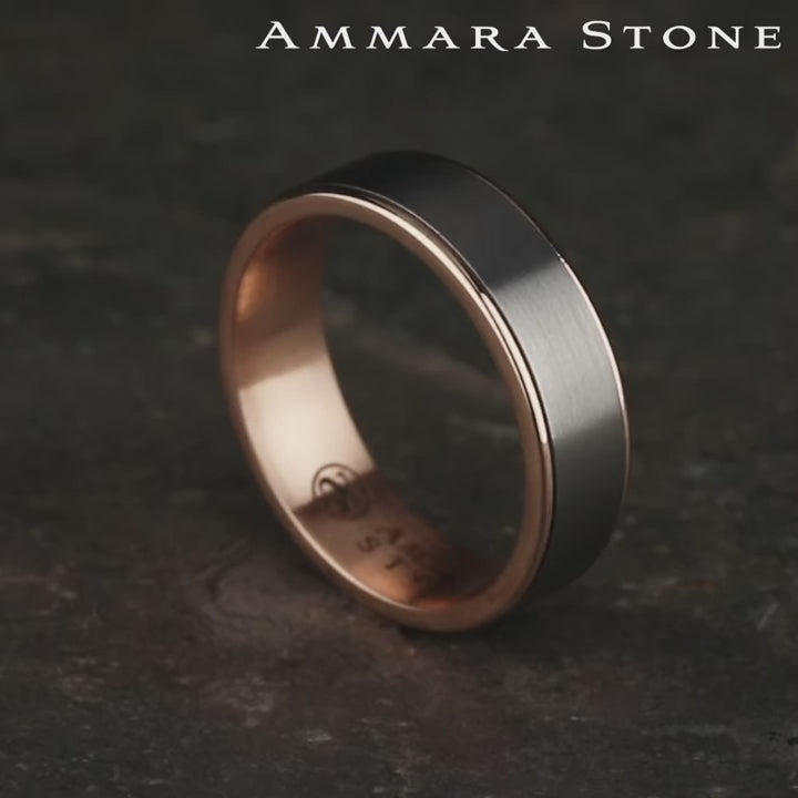The Rembrandt Men's Wedding Band in 14K Rose Gold and Grey Tantalum - 6.5mm Width by Ammara Stone