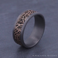 The Windsor Men's Wedding Band in Grey Tantalum and 14K Rose Gold - 8mm Width by Ammara Stone