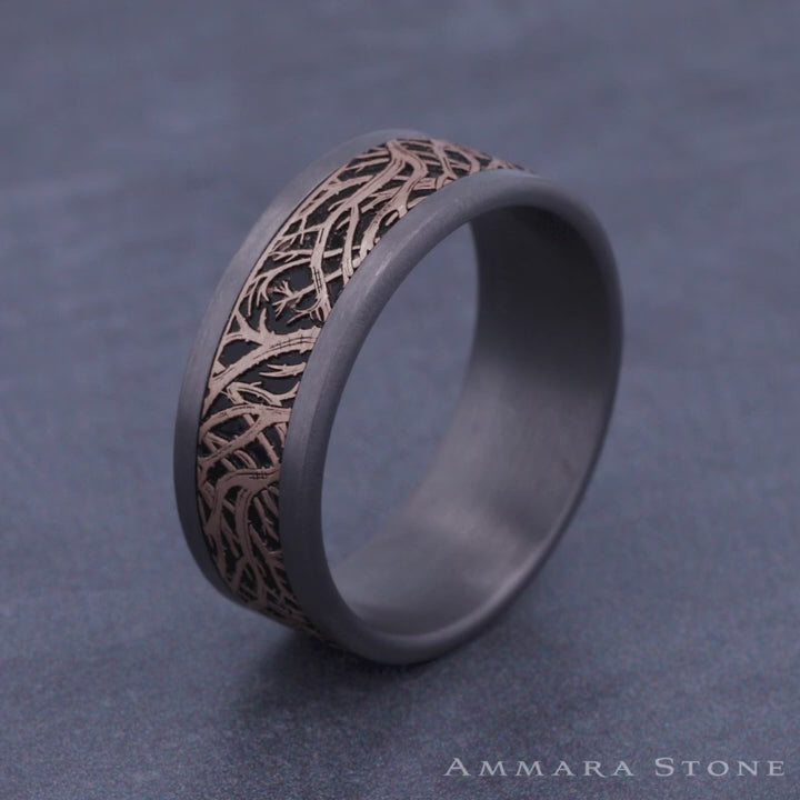 The Windsor Men's Wedding Band in Grey Tantalum and 14K Rose Gold - 8mm Width by Ammara Stone
