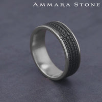 The Cordovan Men's Wedding Band in 14K White Gold and Grey Tantalum - 7.5mm Width by Ammara Stone