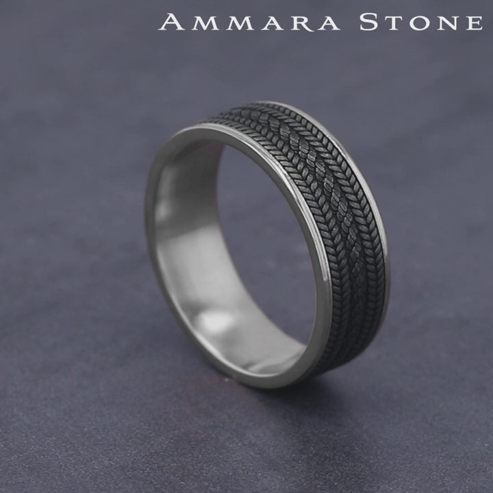The Cordovan Men's Wedding Band in 14K White Gold and Grey Tantalum - 7.5mm Width by Ammara Stone