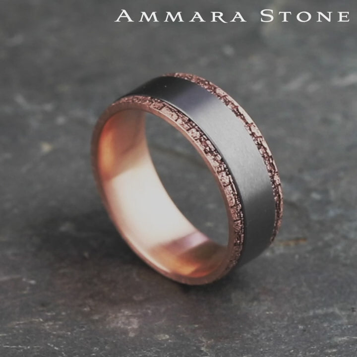The Hadrian Men's Wedding Band in 14K Rose Gold and Grey Tantalum - 8mm Width by Ammara Stone