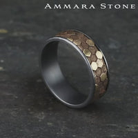 The Keeper Men's Wedding Band in Grey Tantalum and 14K Yellow Gold - 7.5mm Width by Ammara Stone