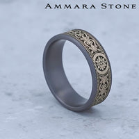 The Portal Men's Wedding Band in Grey Tantalum and 14K Yellow Gold - 7.5mm Width by Ammara Stone