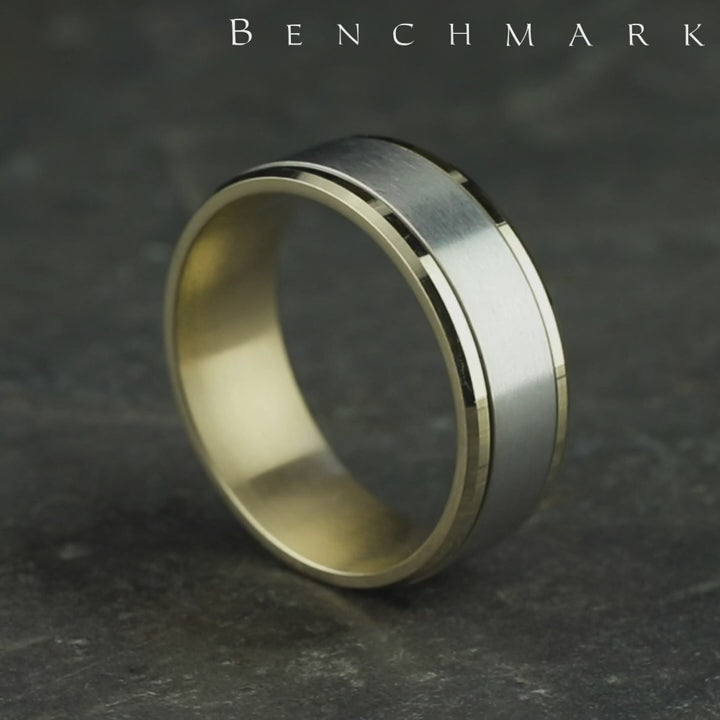 The Duke Men's Wedding Band in 14K Yellow and White Gold - 8mm Width by Benchmark