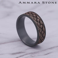 The Trellis Men's Wedding Band in Grey Tantalum and 14K Rose Gold - 7.5mm Width by Ammara Stone