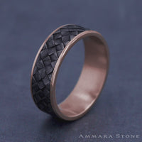 The Cross Hatch Men's Wedding Band in 14K Rose Gold and Grey Tantalum - 7.5mm Width by Ammara Stone