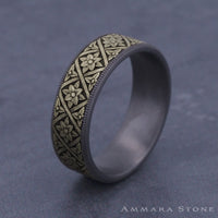 The Hagia Sophia Men's Wedding Band in Grey Tantalum and 14K Yellow Gold - 7.5mm Width by Ammara Stone