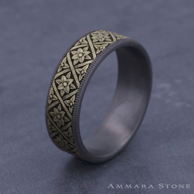 The Hagia Sophia Men's Wedding Band in Grey Tantalum and 14K Yellow Gold - 7.5mm Width by Ammara Stone
