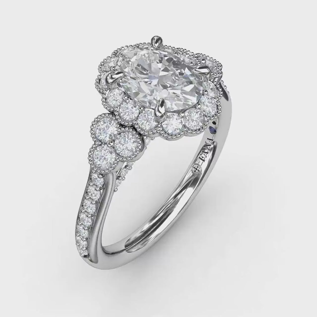 Fana - Scalloped Halo Engagement Ring With Diamond Clusters and Milgrain Details - S3205 - Available in 14K & 18K Gold (White, Yellow or Rose) and Platinum
