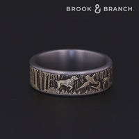 The Huntsman Men's Wedding Band in Grey Tantalum and 14K Yellow Gold - 7.5mm Width by Brook and Branch