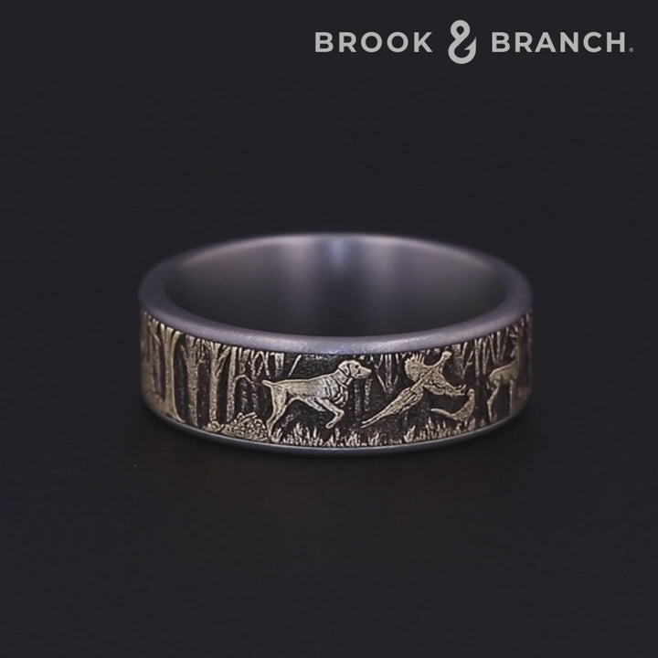 The Huntsman Men's Wedding Band in Grey Tantalum and 14K Yellow Gold - 7.5mm Width by Brook and Branch