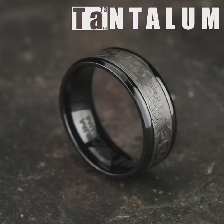 The Royal Men's Wedding Band in Black Titanium and Grey Tantalum - 8mm Width by Tantalum
