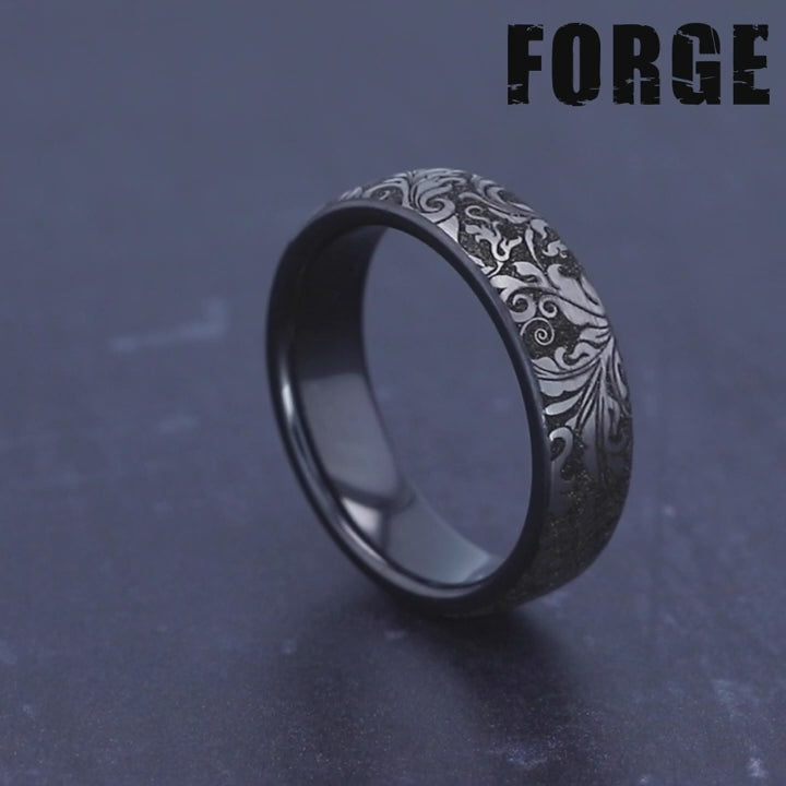 The Vine Men's Wedding Band in Grey and Black Titanium - 6.5mm Width by Forge