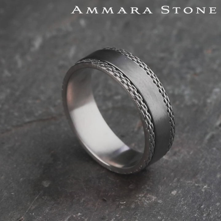 The Link Men's Wedding Band in Grey Tantalum and 14K White Gold - 7mm Width by Ammara Stone