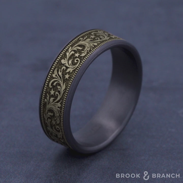 The Spur Men's Wedding Band in Grey Tantalum and 14K Yellow Gold - 7.5mm Width by Brook and Branch