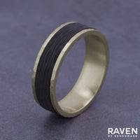 The Sable Men's Wedding Band in 14K Yellow Gold and Forged Carbon Fiber - 7mm Width by Ammara Stone