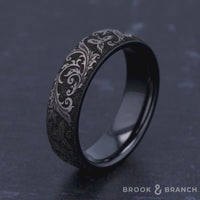 The Pheasant Men's Wedding Band in Grey/Black Titanium - 6.5mm Width by Brook and Branch
