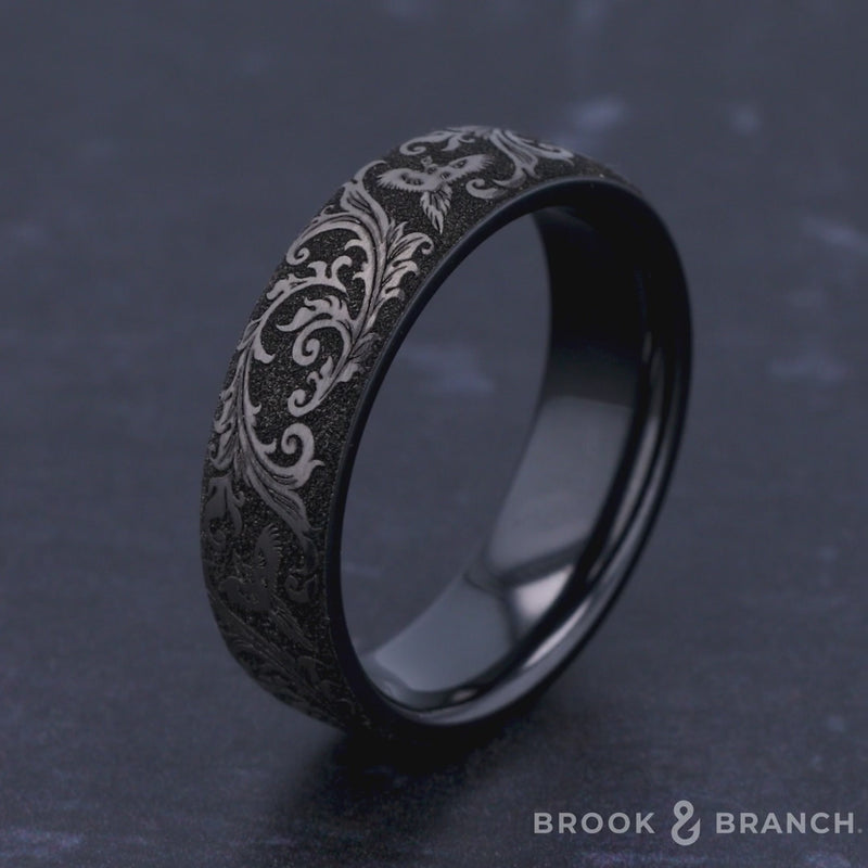 The Pheasant Men's Wedding Band in Grey/Black Titanium - 6.5mm Width by Brook and Branch