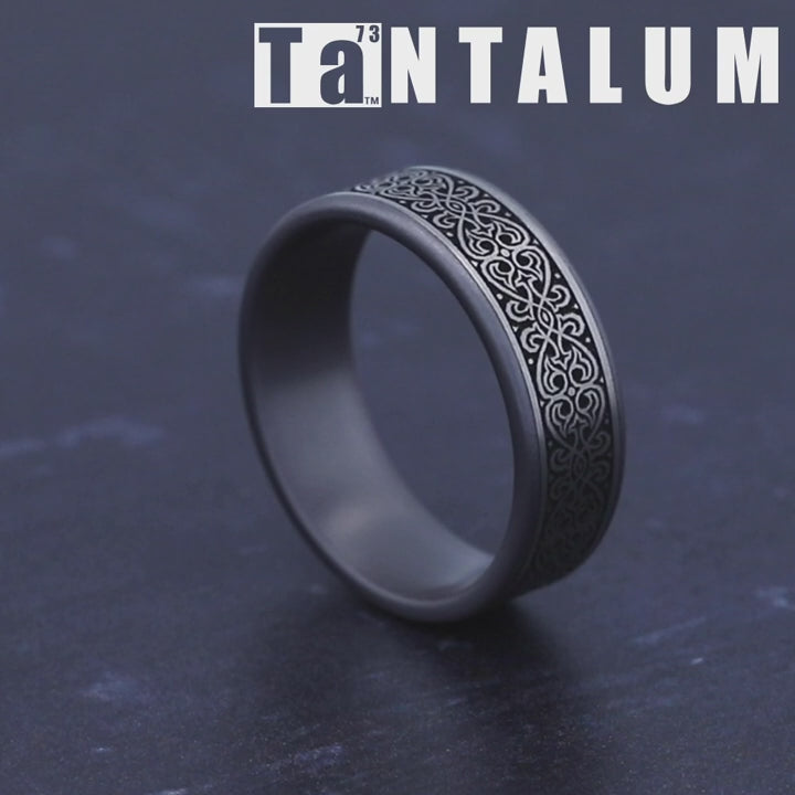 The Mihrab Men's Wedding Band in Grey Tantalum and Grey/Black Titanium - 7.5mm Width by Tantalum