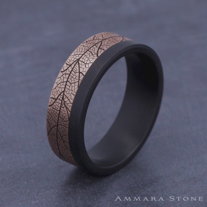 The Ozark Men's Wedding Band in 14K Rose Gold and Tantalum - 7mm Width by Ammara Stone