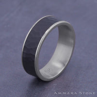 The Max Men's Wedding Band in 14K White Gold and Tantalum - 6.5mm Width by Ammara Stone