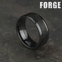 The Senna Men's Wedding Band in Black Titanium and Black Carbon Fiber - 8mm Width by Forge