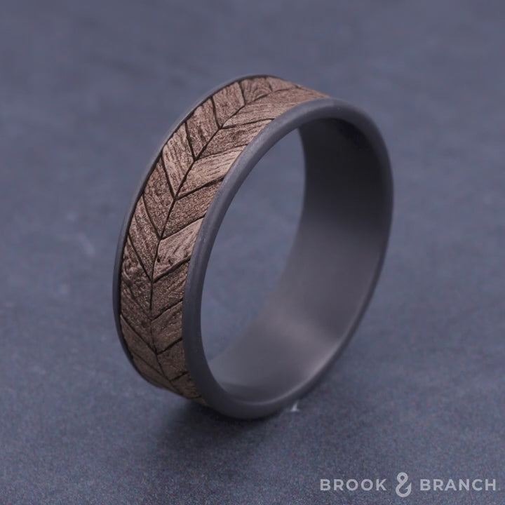 The Chevron Men's Wedding Band in Grey Tantalum and 14K Rose Gold - 7.5mm Width by Brook and Branch