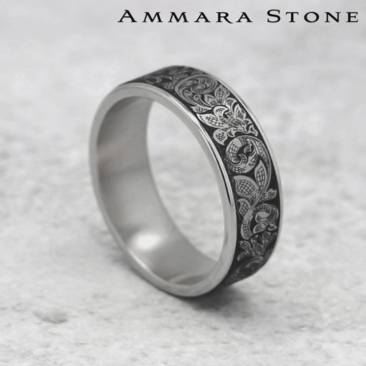 The Embassy Men's Wedding Band in 14K White Gold and Grey Tantalum - 7.5mm Width by Ammara Stone
