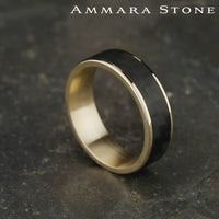 The Schumacher Men's Wedding Band in 14K Yellow Gold and Black Carbon Fiber - 6.5mm Width by Ammara Stone