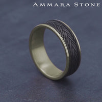 The Wheat Men's Wedding Band in 14K Yellow Gold and Grey Tantalum - 7.5mm Width by Ammara Stone