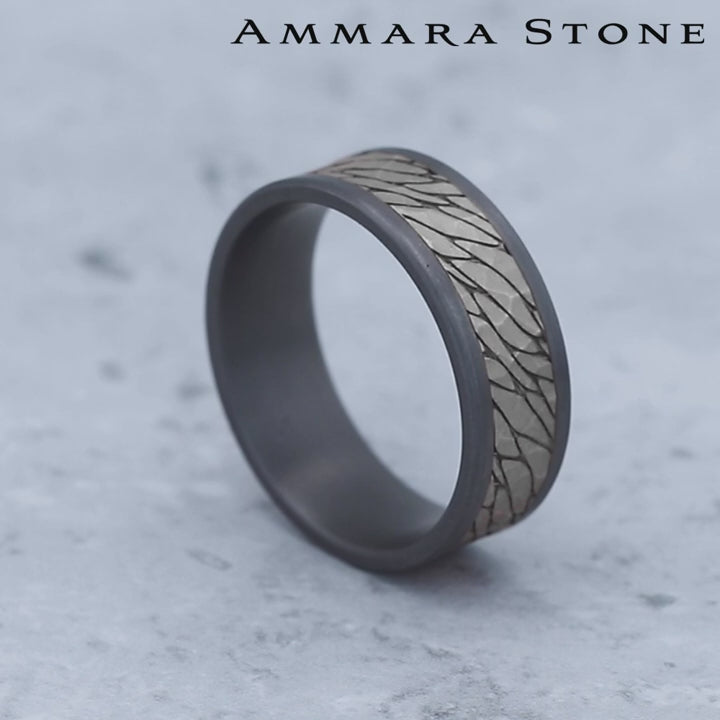 The Nile Men's Wedding Band in Grey Tantalum and 14K White Gold - 8mm Width by Ammara Stone