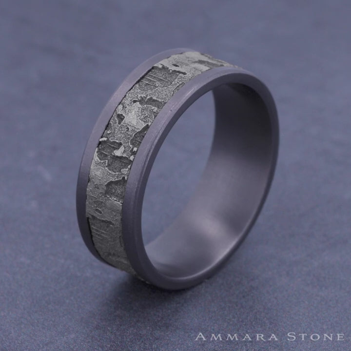 The Stud Men's Wedding Band in Grey Tantalum and 14K White Gold - 8mm Width by Ammara Stone