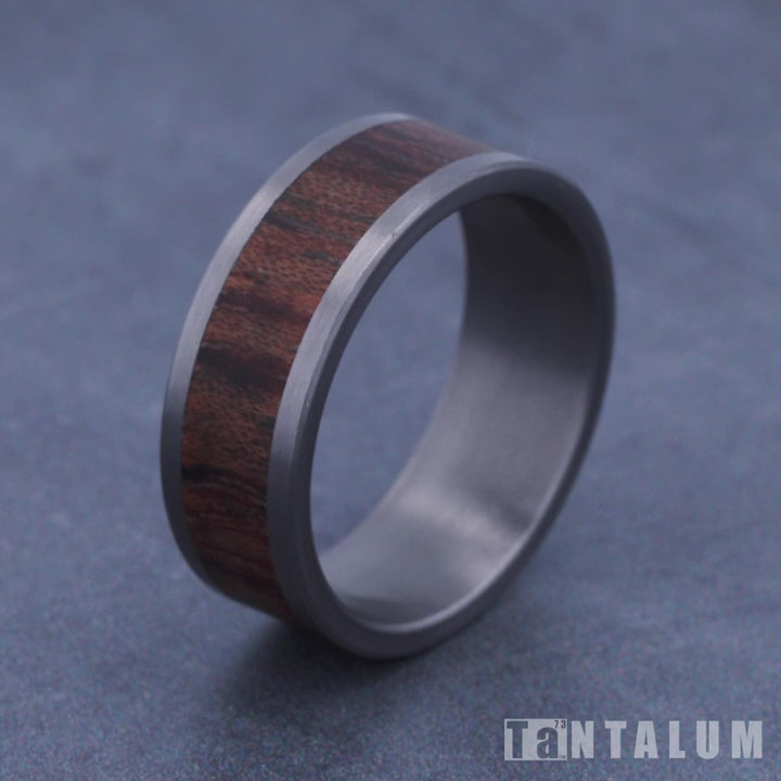 The Maker Men's Wedding Band in Grey Tantalum and Wood - 8mm Width by Tantalum
