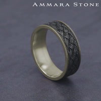 The Trellis Men's Wedding Band in 14K Yellow Gold and Grey Tantalum - 7.5mm Width by Ammara Stone