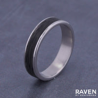 The Hollow Men's Wedding Band in 14K White Gold and Forged Carbon Fiber - 5.5mm Width by Ammara Stone