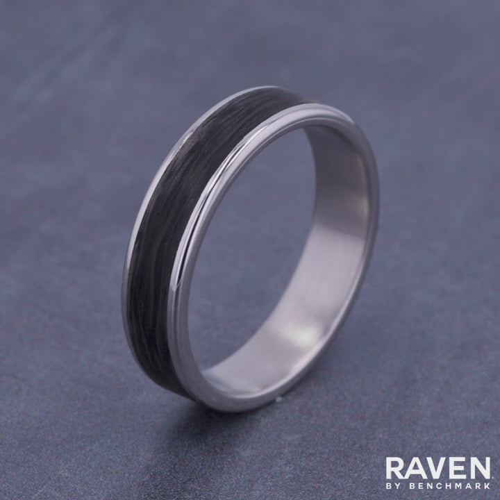 The Hollow Men's Wedding Band in 14K White Gold and Forged Carbon Fiber - 5.5mm Width by Ammara Stone