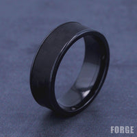 The Shadow Men's Wedding Band in Black Titanium and Black Carbon Fiber - 7.5mm Width by Forge