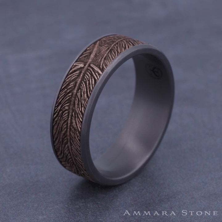 The Falcon Men's Wedding Band in Grey Tantalum and 14K Rose Gold - 7.5mm Width by Ammara Stone