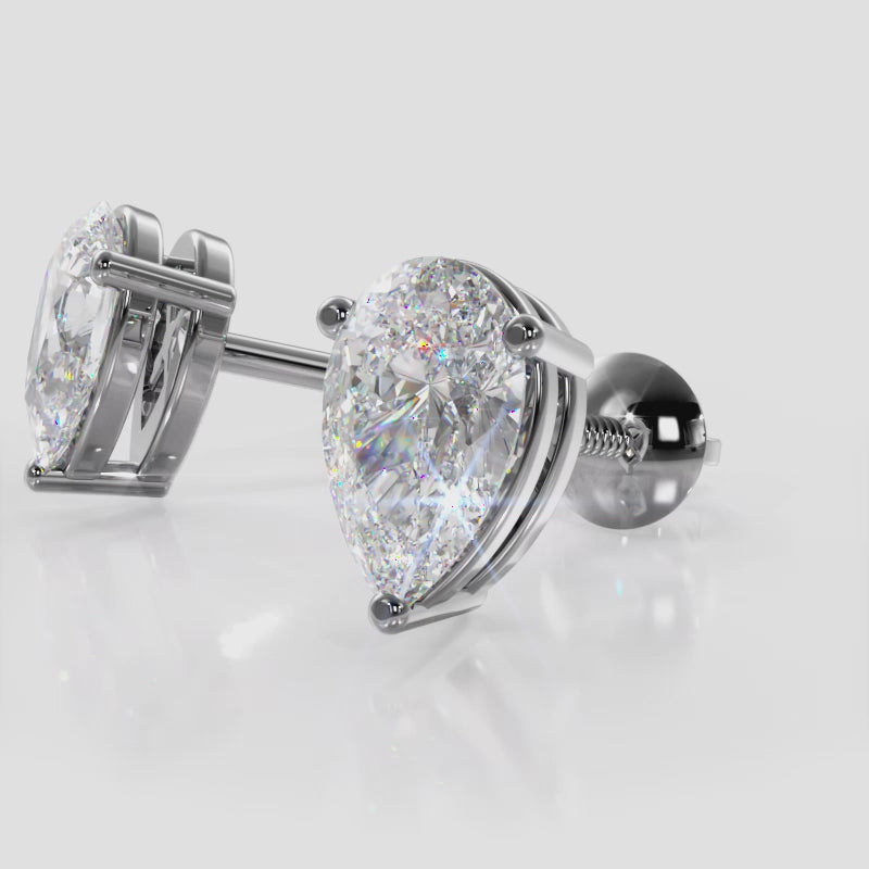 Rombelle - Romance Pear Shaped Stud Earrings - Lab Created Diamonds - F Color / VS Clarity, Available from .42 to 2 Carats Total Weight in 18K White, Yellow, Rose Gold or Platinum