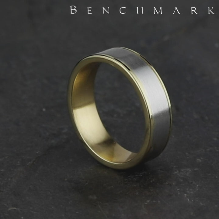 The Rembrandt Men's Wedding Band in 14K Yellow and White Gold - 6.5mm Width by Benchmark