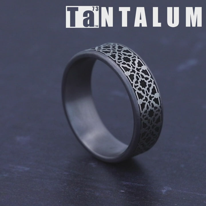 The Aztec Men's Wedding Band in Grey Tantalum and Grey/Black Titanium - 7.5mm Width by Tantalum
