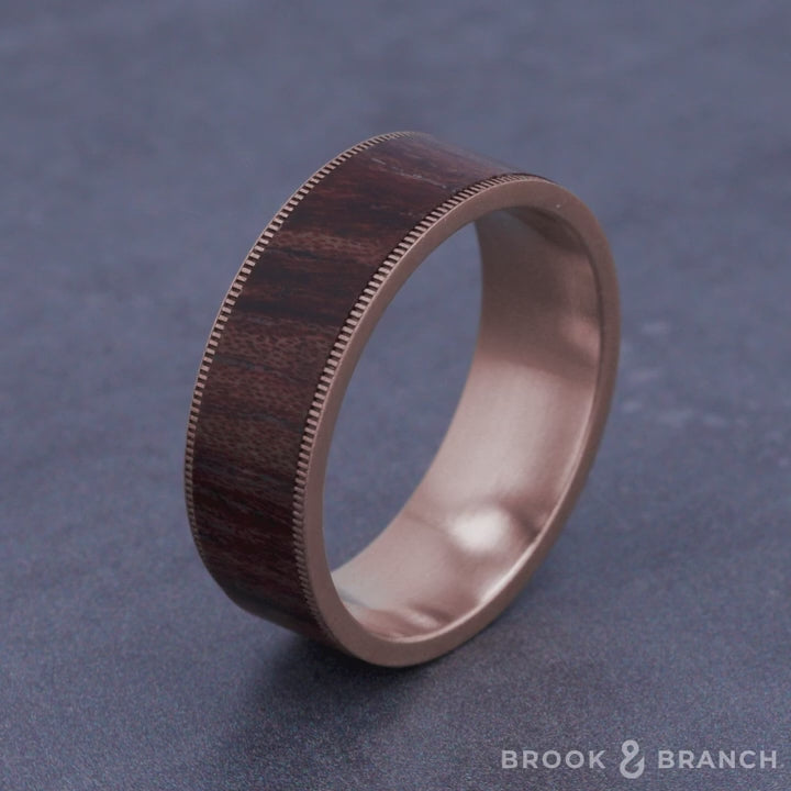 The Briarwood Men's Wedding Band in 14K Rose Gold and Wood - 7.5mm Width by Brook and Branch