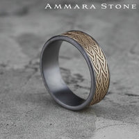 The Waterford Men's Wedding Band in Grey Tantalum and 14K Yellow Gold - 7.5mm Width by Ammara Stone