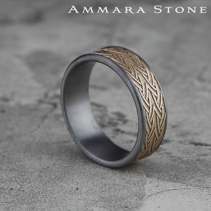 The Waterford Men's Wedding Band in Grey Tantalum and 14K Yellow Gold - 7.5mm Width by Ammara Stone