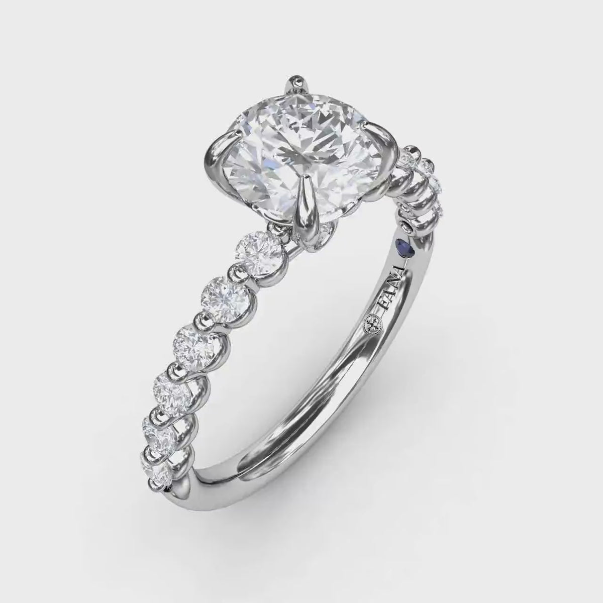 Fana - Contemporary Round Diamond Solitaire Engagement Ring With Diamond Band - S3244 - Available in 14K & 18K Gold (White, Yellow or Rose) and Platinum