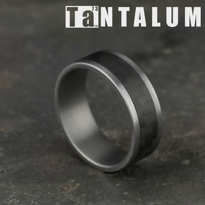 The Senna Men's Wedding Band in Grey Tantalum and Black Carbon Fiber - 8mm Width by Tantalum