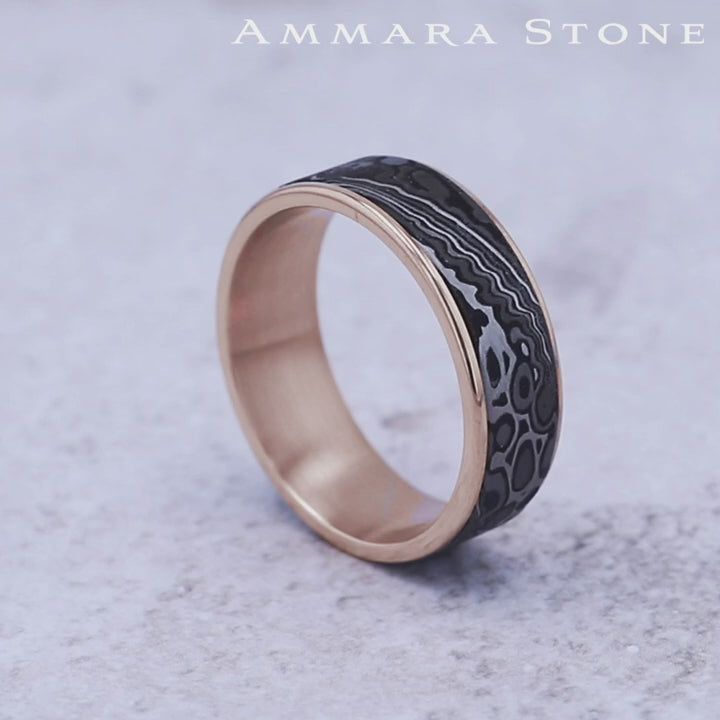 The Acid Etch Men's Wedding Band in 14K Rose Gold and Grey Tantalum - 7.5mm Width by Ammara Stone