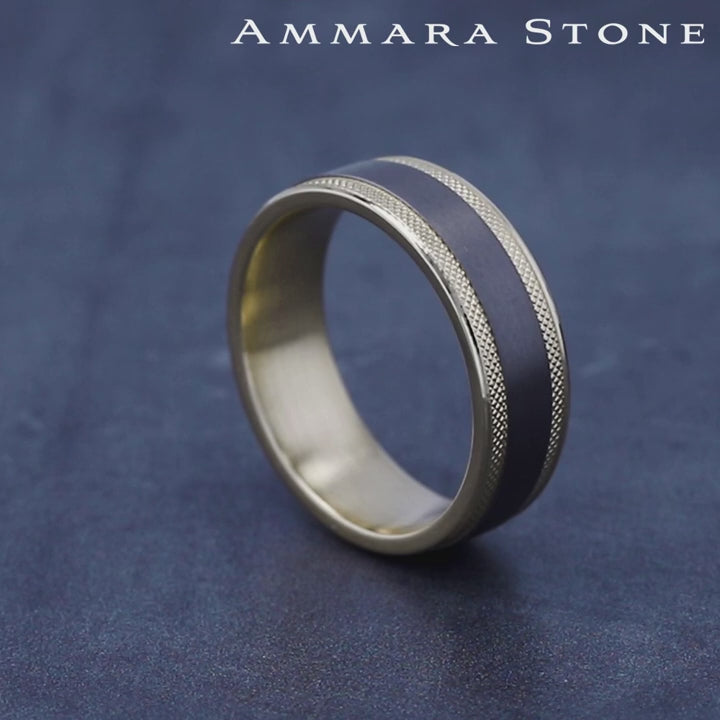 The Rogue Men's Wedding Band in 14K Yellow Gold and Grey Tantalum - 7mm Width by Ammara Stone